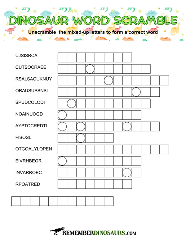 dinosaur word scramble