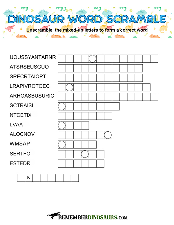 dinosaur word scramble