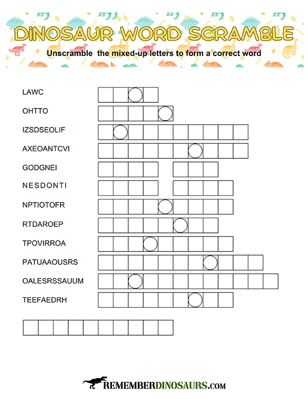 printable dinosaur word scramble