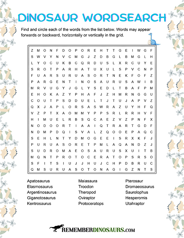 dinosaur wordsearches