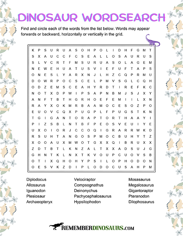 dinosaur wordsearches